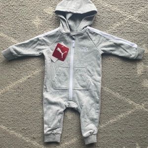 Puma Gray Zip Up Hooded One Piece Tracksuit 0-3m